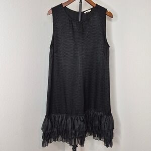Easel Los Angeles Black Textured Sleeveless Shift Dress Tiered Ruffle Hem LBD L